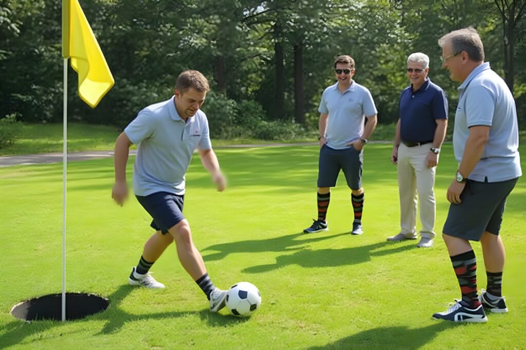 Joueurs de footgolf sur le parcours du Domaine de la Forêt d’Orient